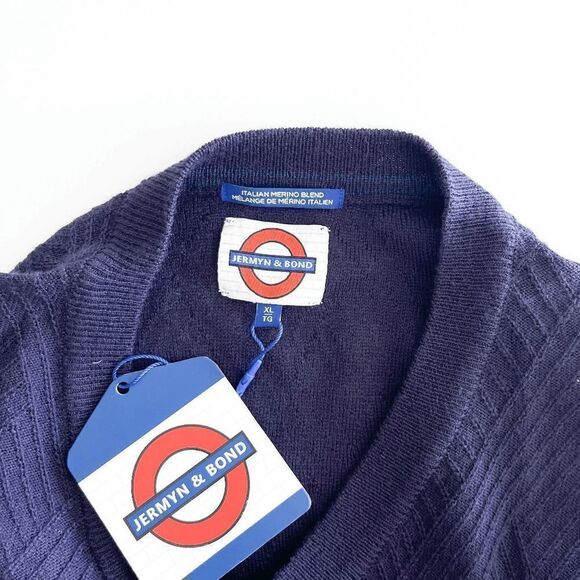 Jermyn & Bond Mens Sweater Knit V Neck Purple Wool Blend XL - Picture 5 of 8